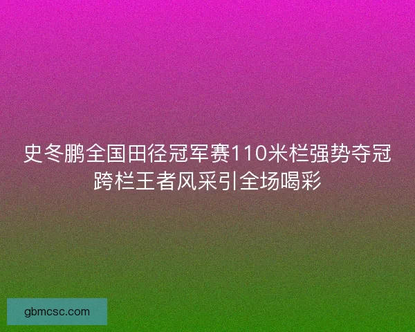 史冬鹏全国田径冠军赛110米栏强势夺冠跨栏王者风采引全场喝彩